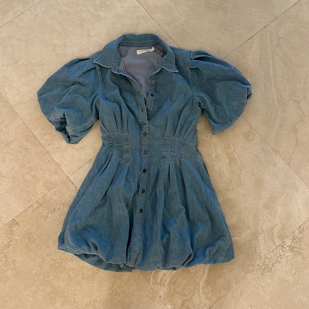 Jonathan Simkhai Blue Denim Puff-Sleeve Shirt Dress